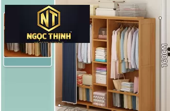 Tủ quần áo có thiết kế đơn giản có rèm kéo được sản xuất tại Nội Thất Ngọc Thịnh